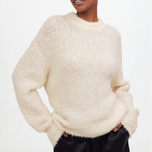 Madewell Sweater Womens Wool-Alpaca Blend Bouclé-Knit Oversized Alabaster S NEW - Picture 1 of 8